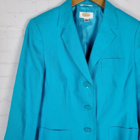 Talbots Irish Linen 3 Button Blazer Womens 10P Petite Blue Lined READ DESCRIPTIO - Picture 5 of 13